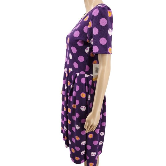 LuLaRoe Purple Polka Dot Ameilia Jack Skellington Dress Medium NWT - Picture 3 of 13